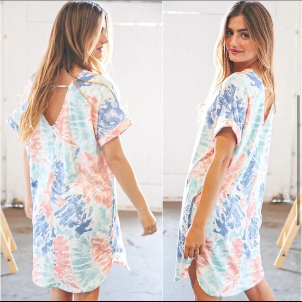 USA Made women’s casual tie dye summer T-shirt dress - Picture 3 of 3
